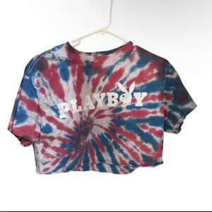 Playboy Tie-Dye Crop Top - Red White Blue
